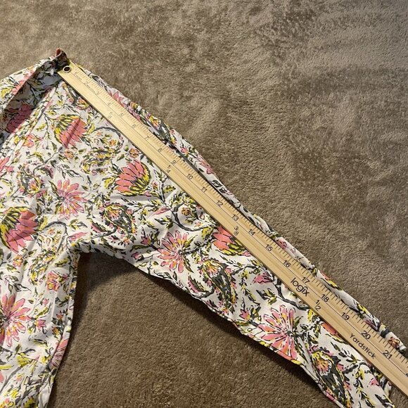 ZARA Tunic Dress Womens Medium Pink Floral Paisley V Neck Tie Waist Cottagecore - Picture 4 of 6